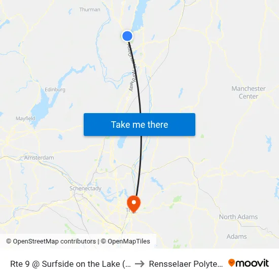 Rte 9 @ Surfside on the Lake (Summer Trolley Only) to Rensselaer Polytechnic Institute map