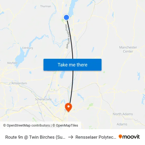 Route 9n @ Twin Birches (Summer Trolley Only) to Rensselaer Polytechnic Institute map