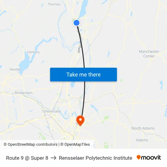 Route 9 @ Super 8 to Rensselaer Polytechnic Institute map