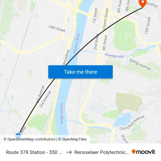 Route 378 Station - 550 Broadway to Rensselaer Polytechnic Institute map