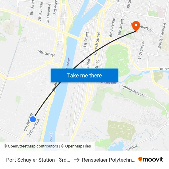 Port Schuyler Station - 3rd Ave & 5th St to Rensselaer Polytechnic Institute map