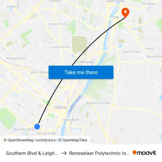 Southern Blvd & Leighton St to Rensselaer Polytechnic Institute map
