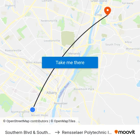 Southern Blvd & Southern Blvd to Rensselaer Polytechnic Institute map