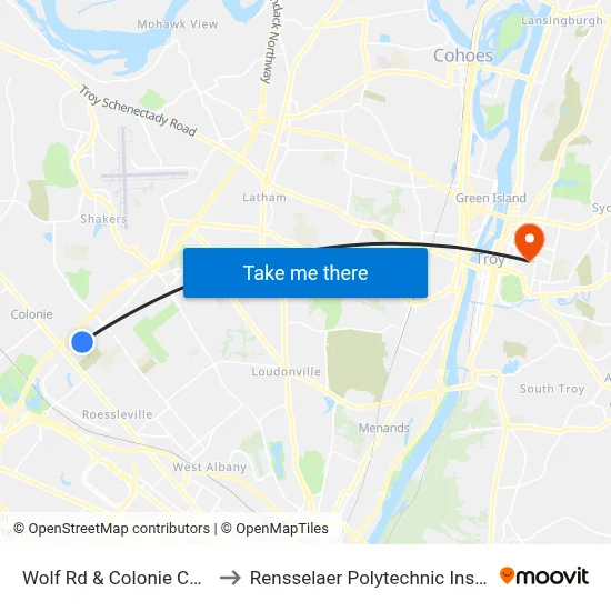 Wolf Rd & Colonie Center to Rensselaer Polytechnic Institute map