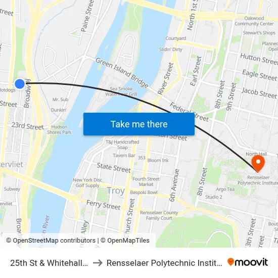 25th St & Whitehall St to Rensselaer Polytechnic Institute map