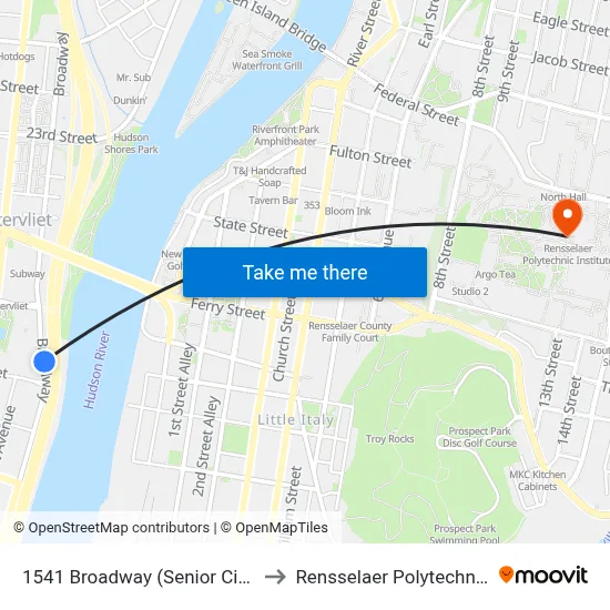 1541 Broadway (Senior Citizen Center) to Rensselaer Polytechnic Institute map