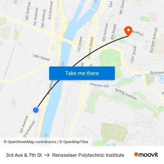 3rd Ave & 7th St to Rensselaer Polytechnic Institute map
