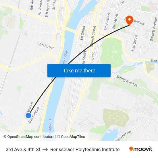 3rd Ave & 4th St to Rensselaer Polytechnic Institute map