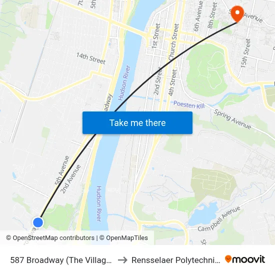 587 Broadway (The Village One Apts) to Rensselaer Polytechnic Institute map