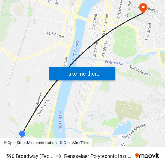 590 Broadway (Fedex) to Rensselaer Polytechnic Institute map