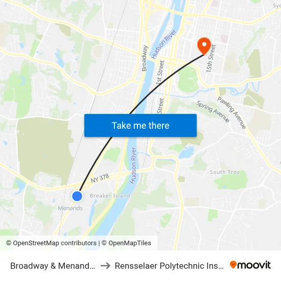 Broadway & Menands Rd to Rensselaer Polytechnic Institute map