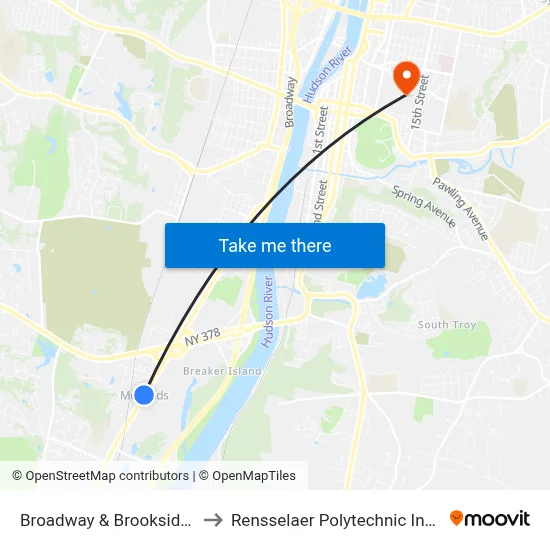 Broadway & Brookside Ave to Rensselaer Polytechnic Institute map