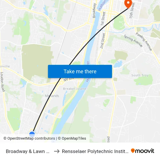 Broadway & Lawn Ave to Rensselaer Polytechnic Institute map