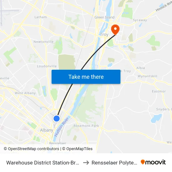 Warehouse District Station-Broadway & Pleasant St to Rensselaer Polytechnic Institute map