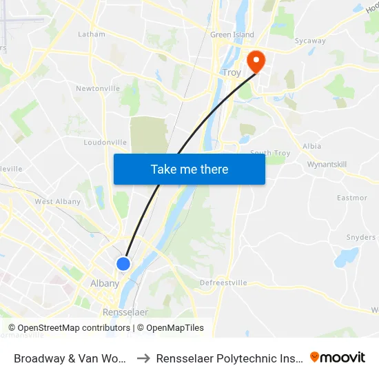 Broadway & Van Woert St to Rensselaer Polytechnic Institute map