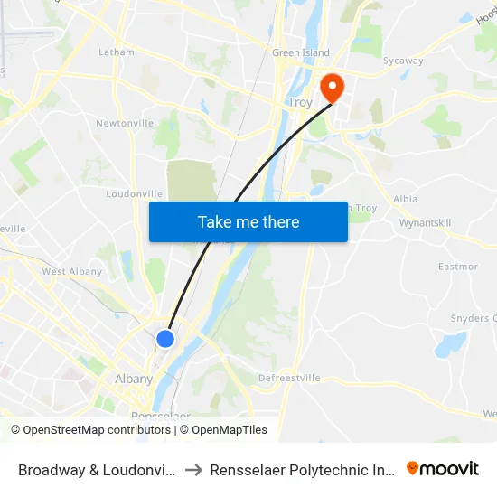 Broadway & Loudonville Rd to Rensselaer Polytechnic Institute map