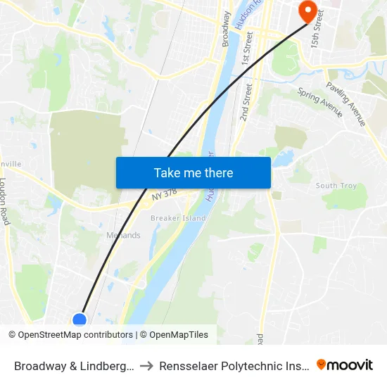 Broadway & Lindberg Ave to Rensselaer Polytechnic Institute map