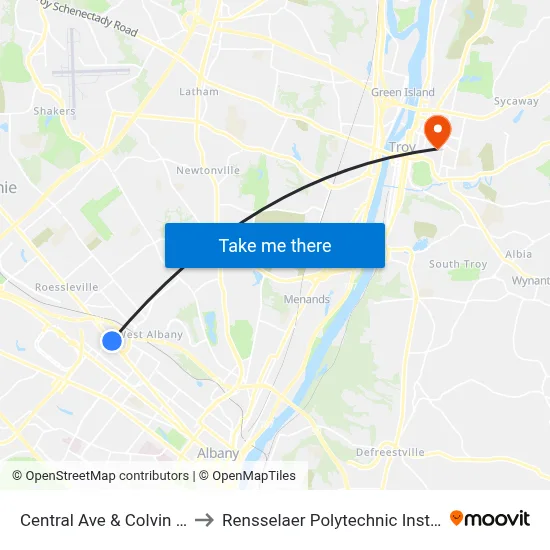 Central Ave & Colvin Ave to Rensselaer Polytechnic Institute map