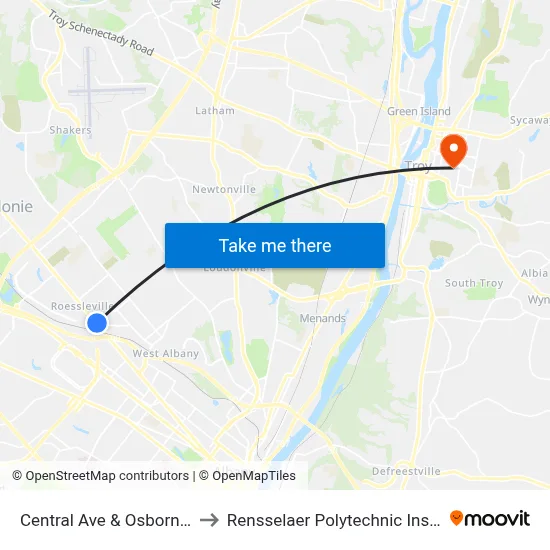 Central Ave & Osborne Rd to Rensselaer Polytechnic Institute map