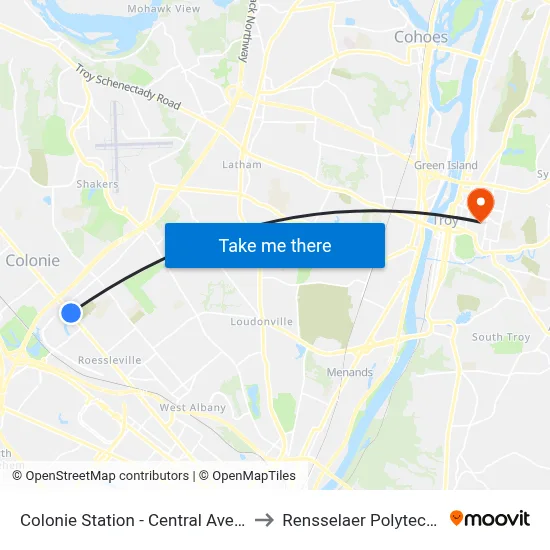 Colonie Station - Central Ave & Colonie Center to Rensselaer Polytechnic Institute map