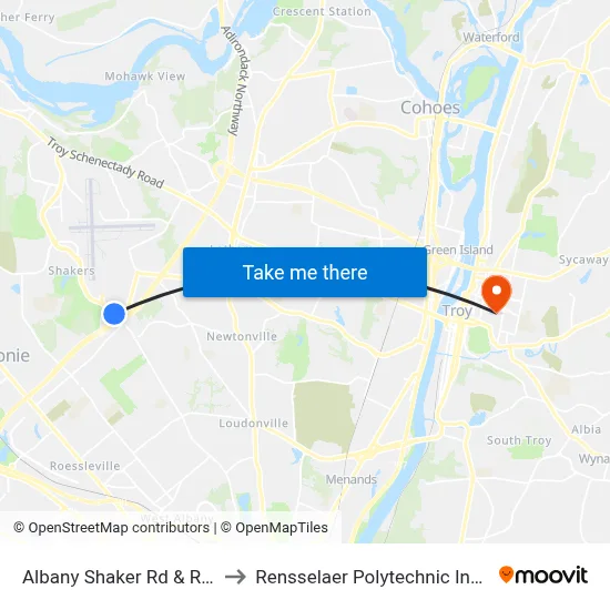 Albany Shaker Rd & Rt.155 to Rensselaer Polytechnic Institute map
