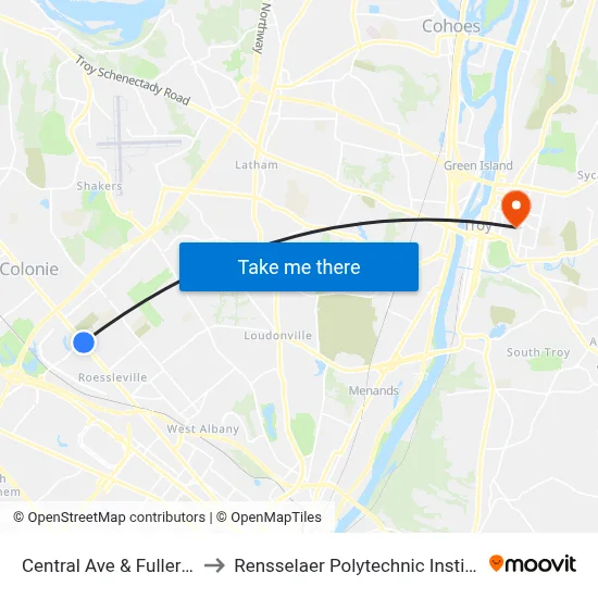 Central Ave & Fuller Rd to Rensselaer Polytechnic Institute map