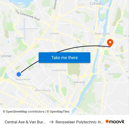 Central Ave & Van Buren Ave to Rensselaer Polytechnic Institute map