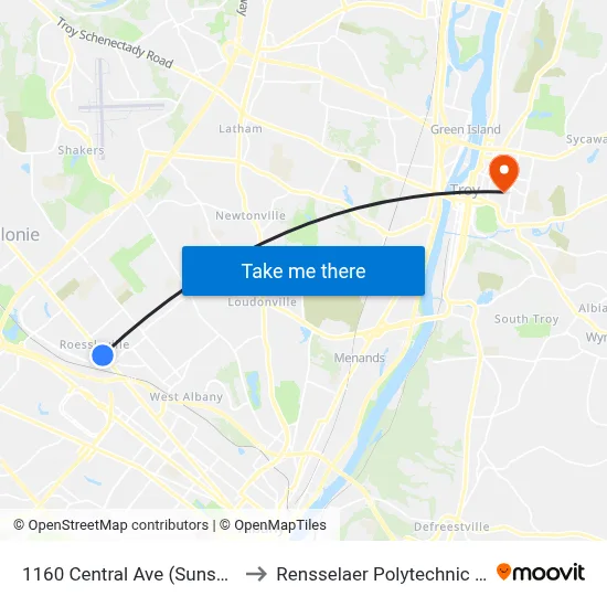 1160 Central Ave (Sunset Lanes) to Rensselaer Polytechnic Institute map