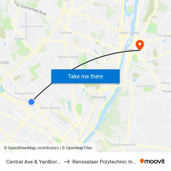 Central Ave & Yardboro Ave to Rensselaer Polytechnic Institute map