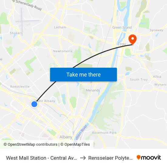 West Mall Station - Central Ave & Hannaford Plaza to Rensselaer Polytechnic Institute map