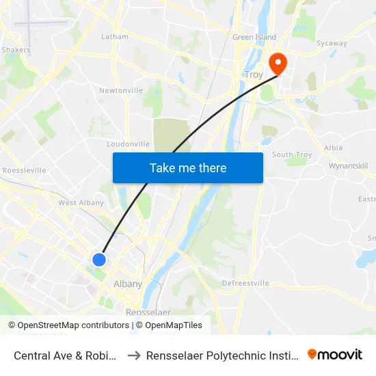 Central Ave & Robin St to Rensselaer Polytechnic Institute map