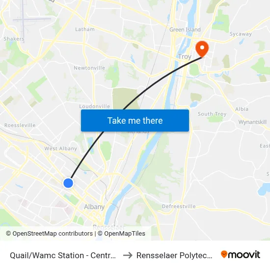 Quail/Wamc Station - Central Ave & Quail St to Rensselaer Polytechnic Institute map