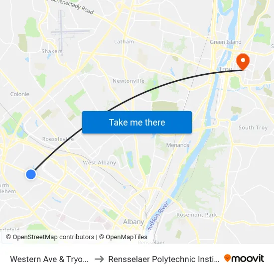 Western Ave & Tryon Pl to Rensselaer Polytechnic Institute map
