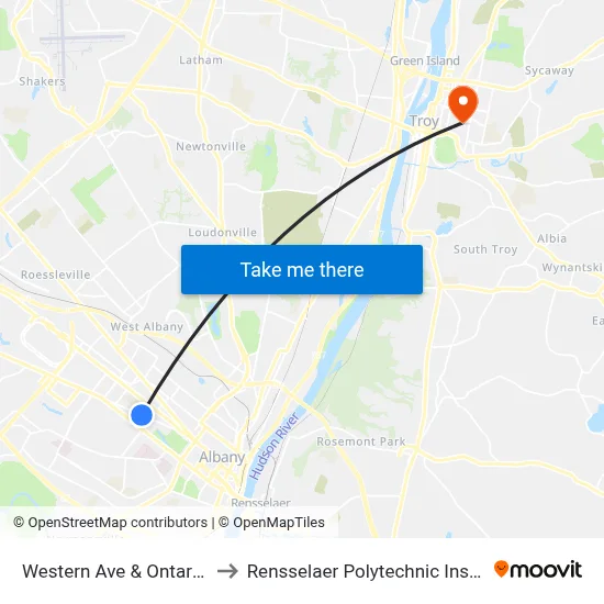 Western Ave & Ontario St to Rensselaer Polytechnic Institute map