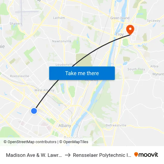 Madison Ave & W. Lawrence St to Rensselaer Polytechnic Institute map