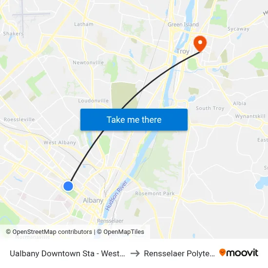 Ualbany Downtown Sta - Western Ave & Thurlow Terr to Rensselaer Polytechnic Institute map