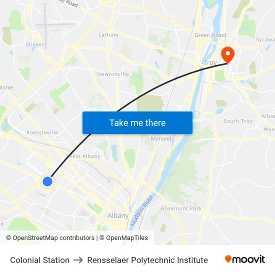 Colonial Station to Rensselaer Polytechnic Institute map