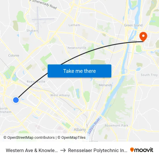Western Ave & Knowles Terr to Rensselaer Polytechnic Institute map