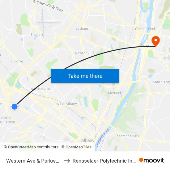 Western Ave & Parkwood St to Rensselaer Polytechnic Institute map
