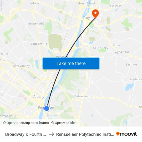 Broadway & Fourth Ave to Rensselaer Polytechnic Institute map