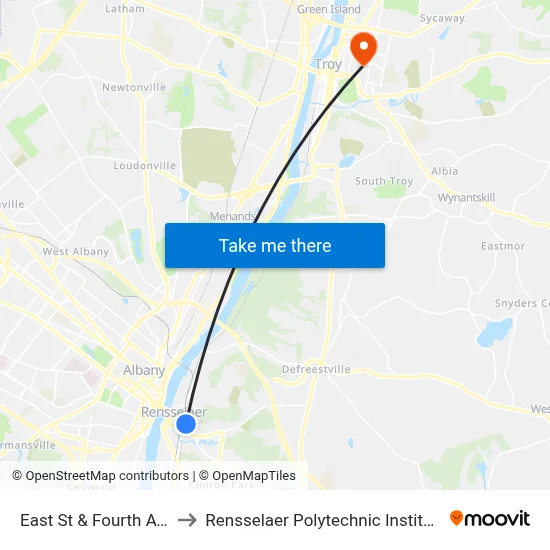 East St & Fourth Ave to Rensselaer Polytechnic Institute map