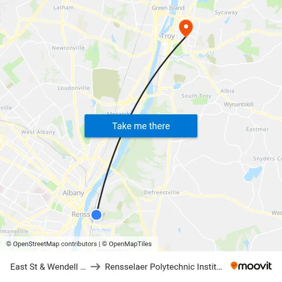 East St & Wendell St to Rensselaer Polytechnic Institute map