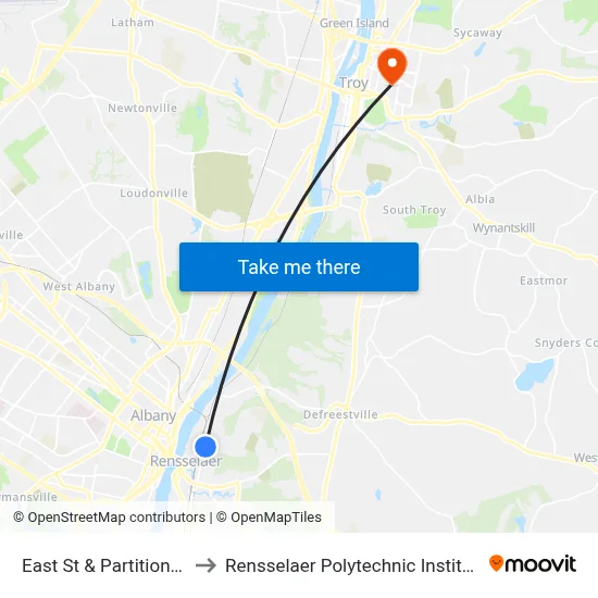 East St & Partition St to Rensselaer Polytechnic Institute map