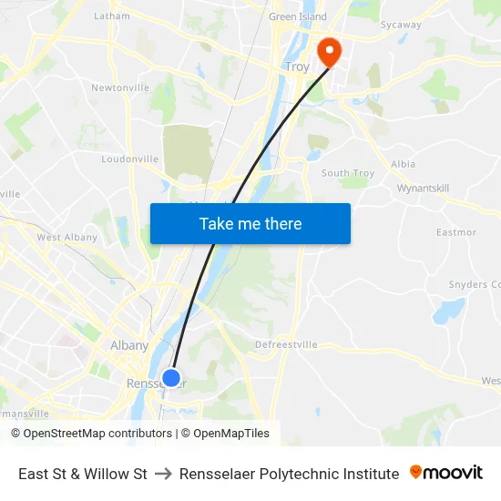 East St & Willow St to Rensselaer Polytechnic Institute map