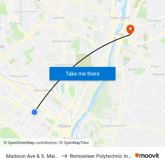 Madison Ave & S. Main Ave to Rensselaer Polytechnic Institute map