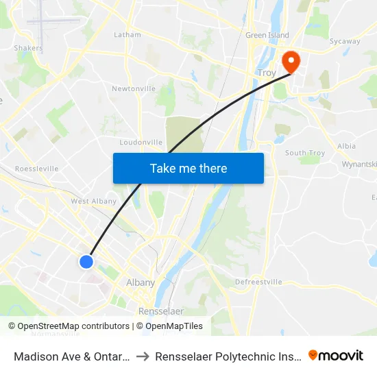 Madison Ave & Ontario St to Rensselaer Polytechnic Institute map