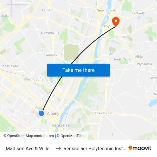 Madison Ave & Willett St to Rensselaer Polytechnic Institute map