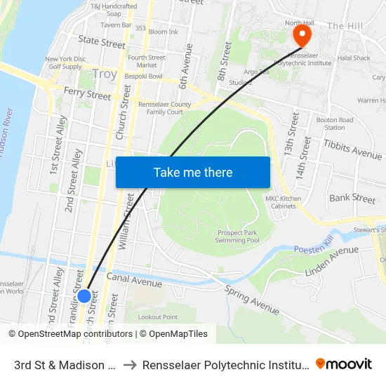 3rd St & Madison St to Rensselaer Polytechnic Institute map