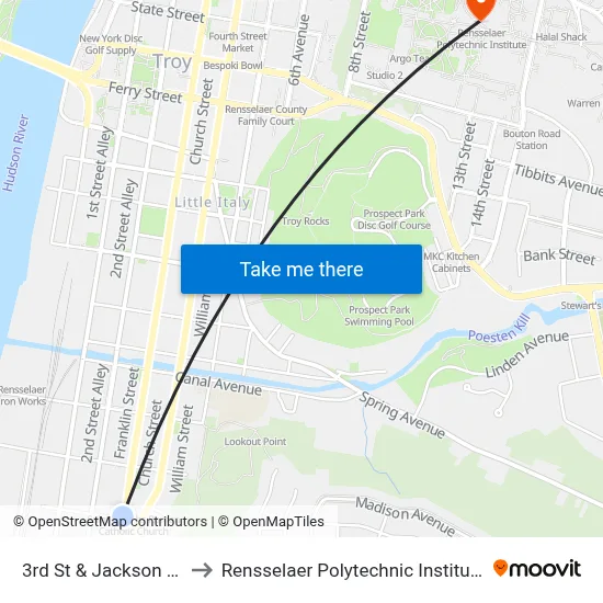 3rd St & Jackson St to Rensselaer Polytechnic Institute map