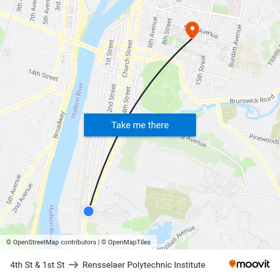 4th St & 1st St to Rensselaer Polytechnic Institute map